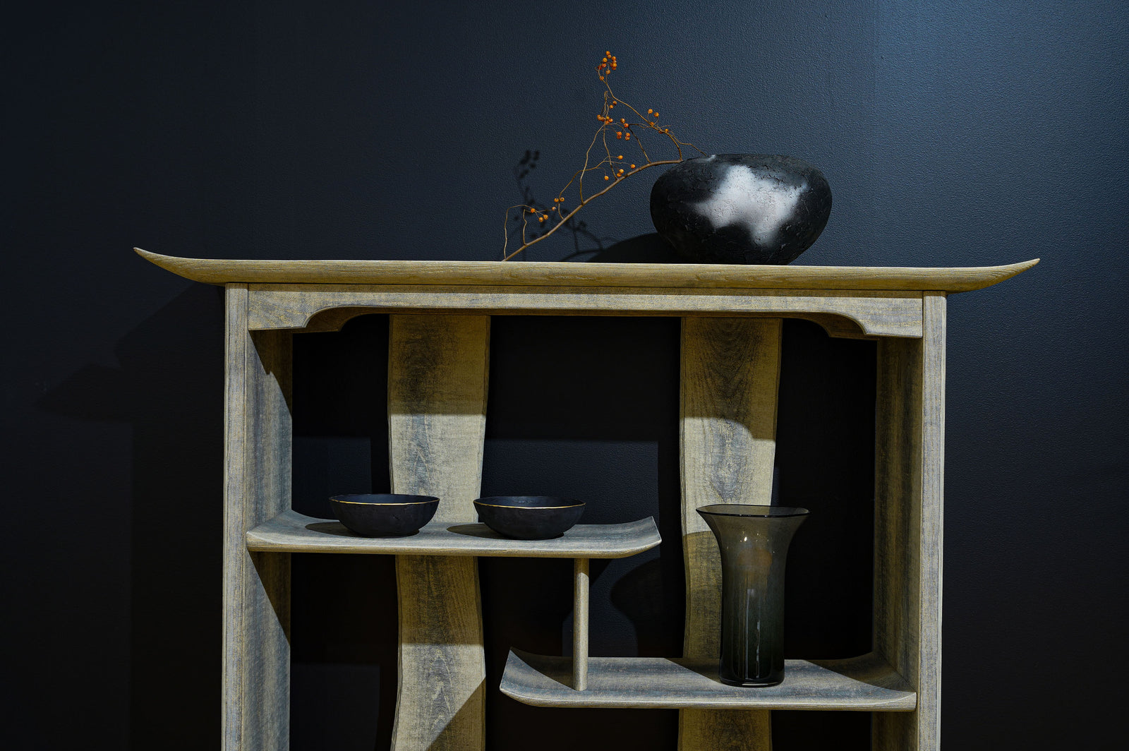 違い棚　飾り棚 浮様飾棚 違い棚 鼠 – 雨晴/AMAHARE