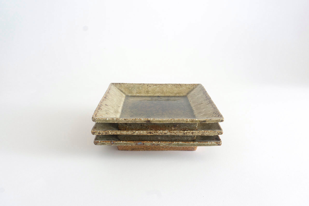 Miyagi Pottery Square Plate M Ash Glaze