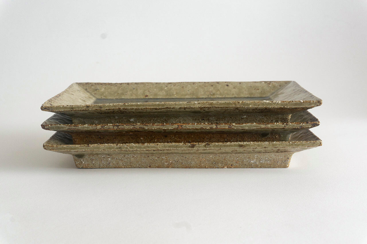 Miyagi Pottery Rectangle Plate Ash Glaze