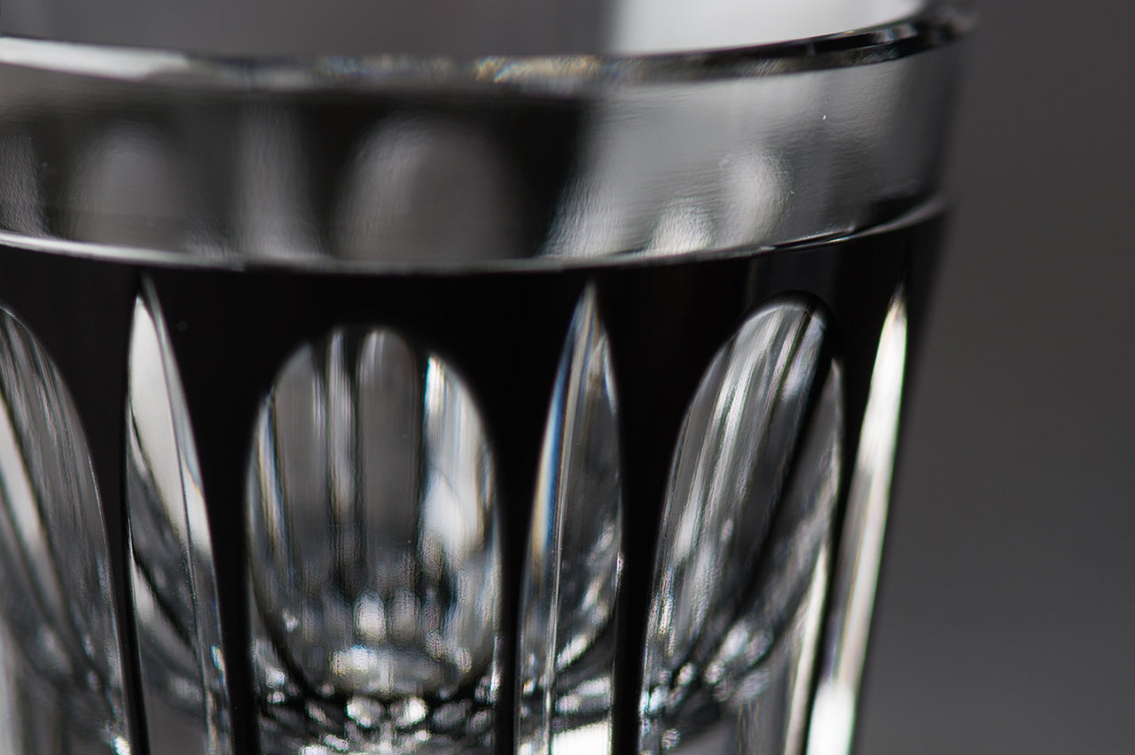 Edo kiriko Pair Sake Shot Glasses Black kaleidoscope pattern and Old classic pattern